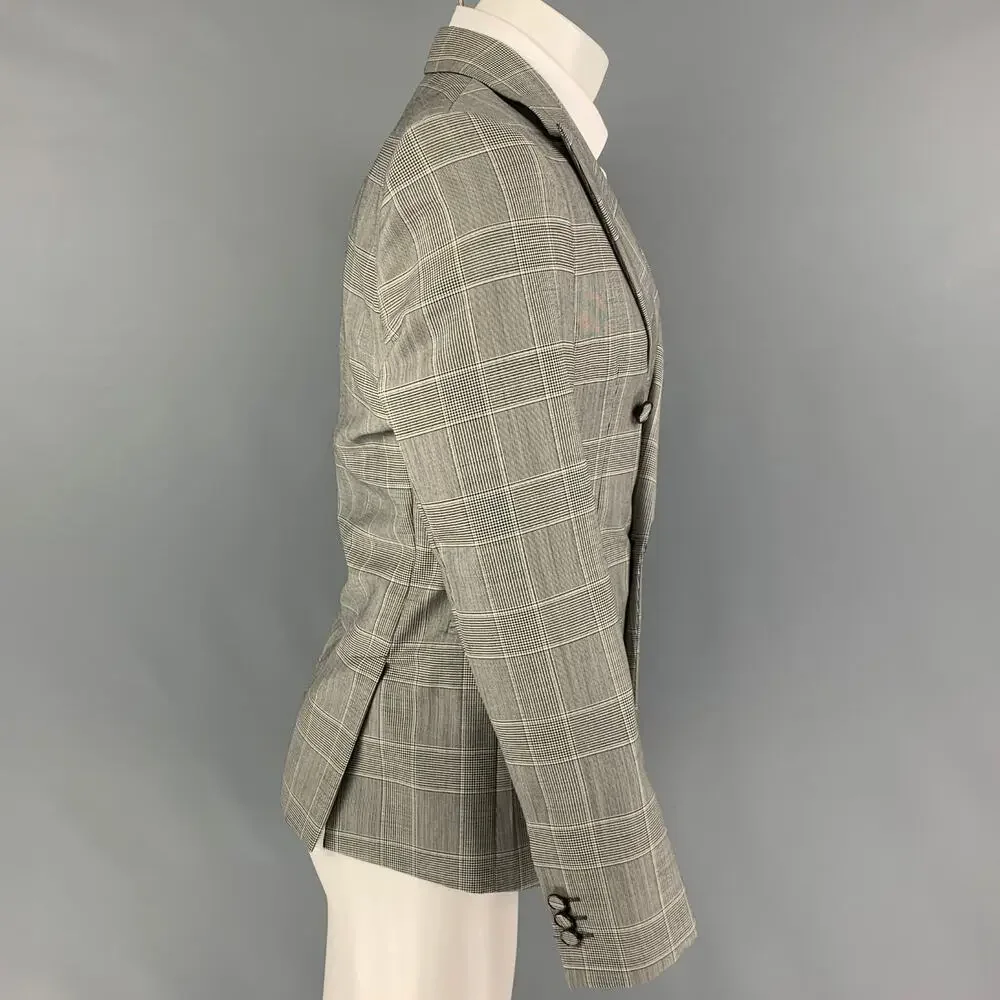 EMPORIO ARMANI Size 38 Black White Glenplaid Wool Mohair Sport Coat - Picture 2 of 7